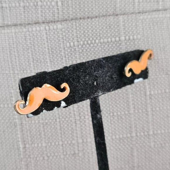 Fashion Jewelry Earrings Mustache Orange Enamel Stud Earring - Picture 11 of 12